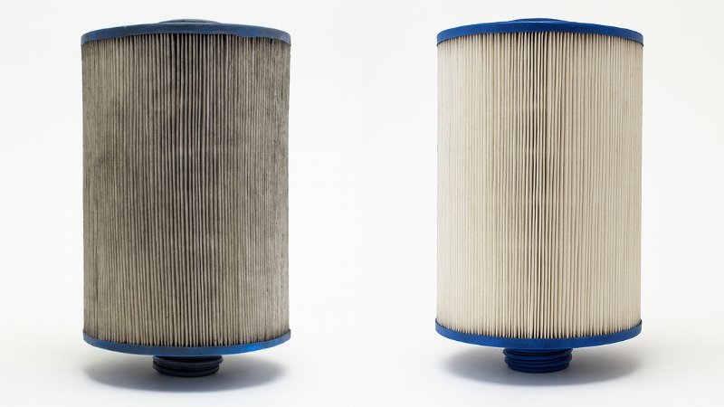 Kellertynyt ja tukkeutunut ulkoporealtaan suodatin